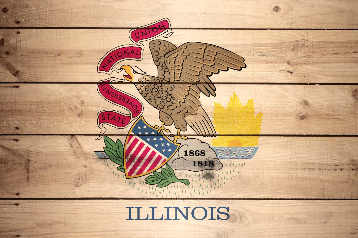 High Resolution Flag of Illinois Wood Texture
