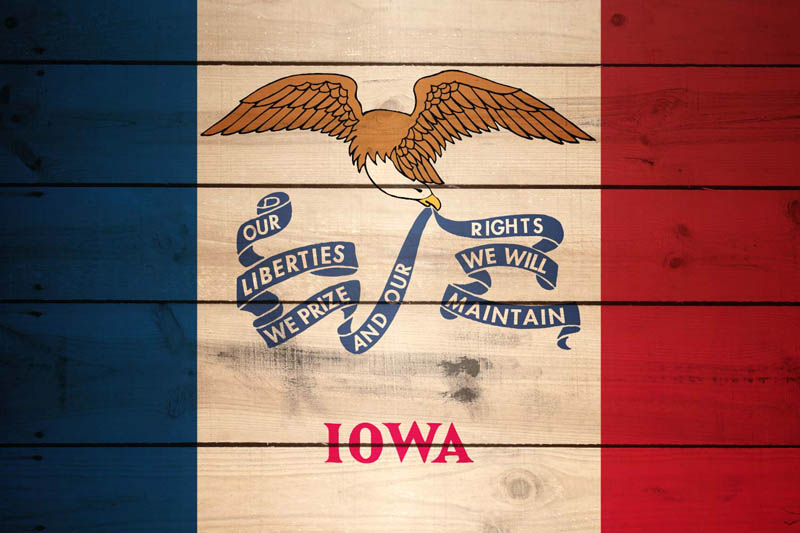 Flag Iowa L Size on Wood