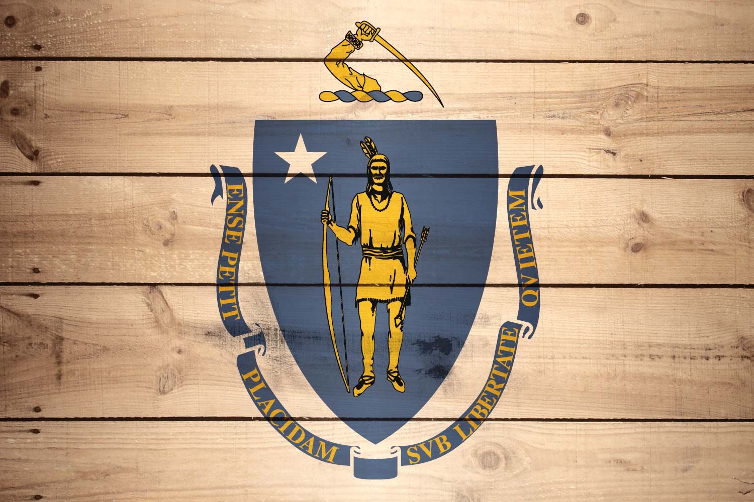 High Resolution Flag of Massachusetts Wood Texture