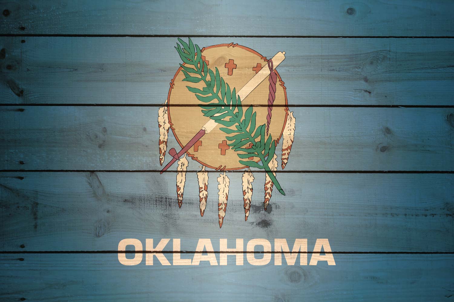 High Resolution Flag of Oklahoma Wood Texture
